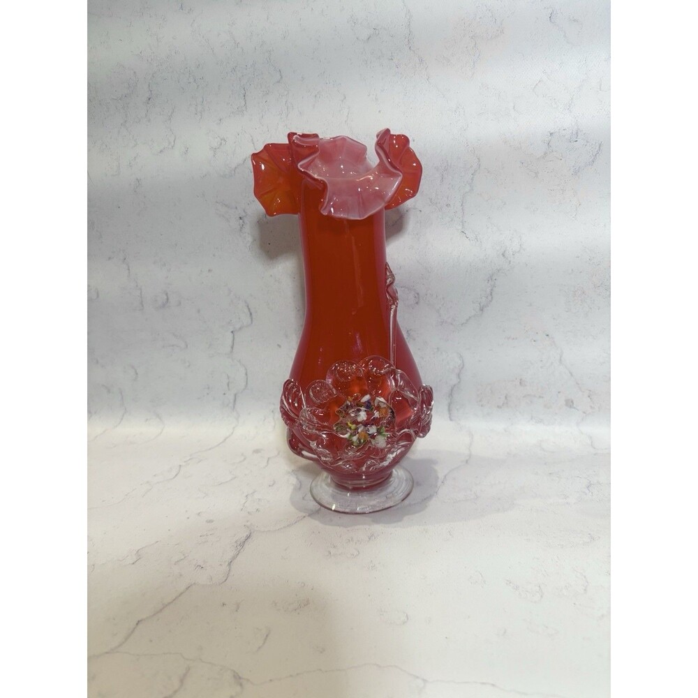 Vintage Stevens & Williams Red Hand Blown Art Glass Vase 9" Tall